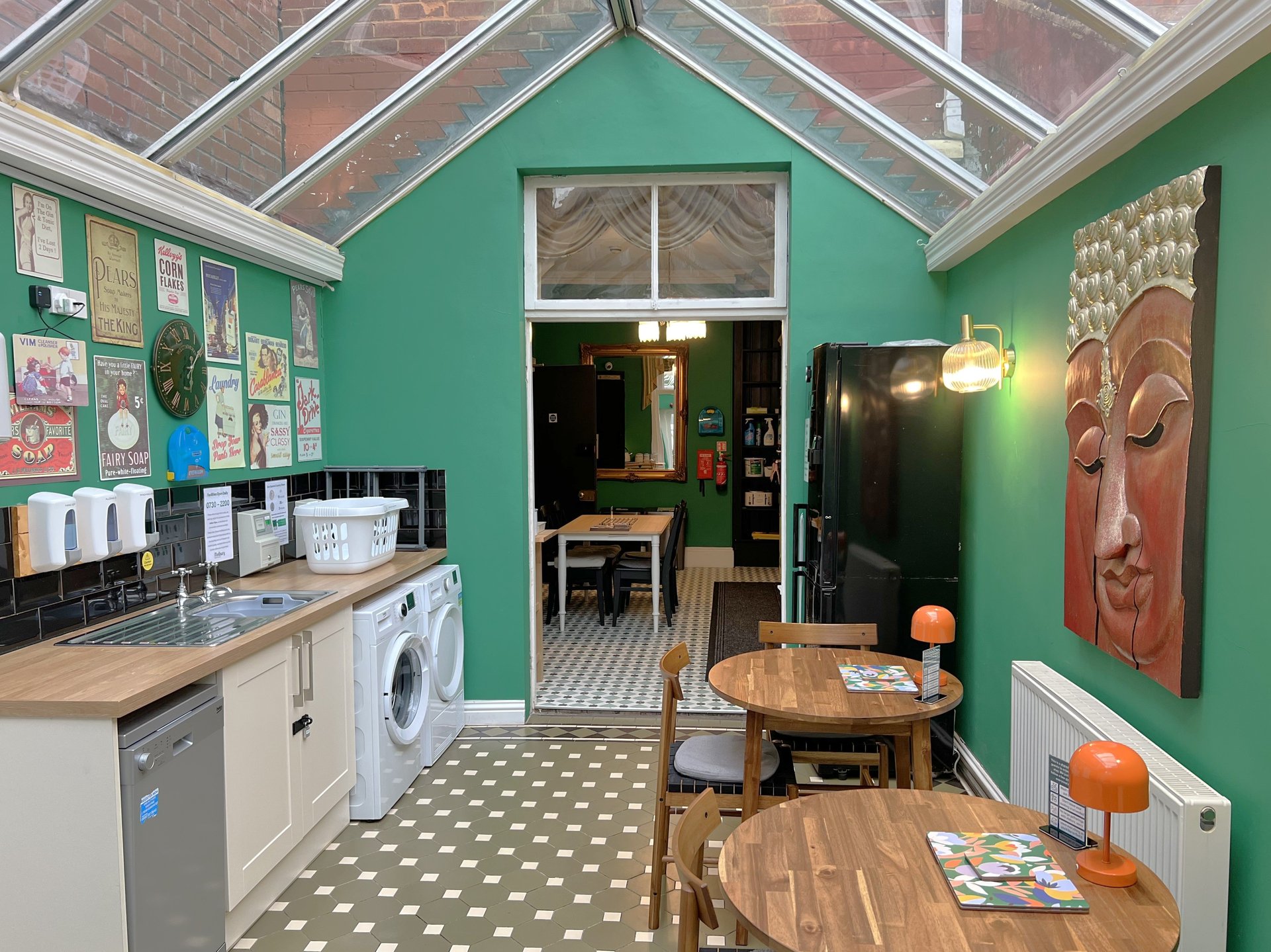 Shared dining area including laundry machines