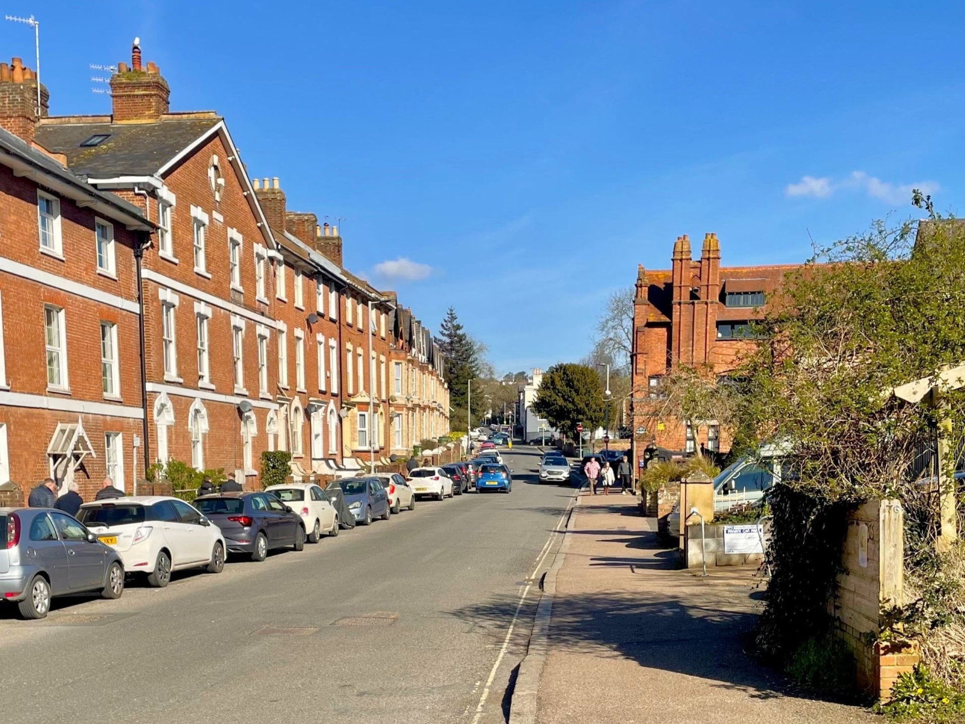 Longbrook Street in Exeter showing terraced houses